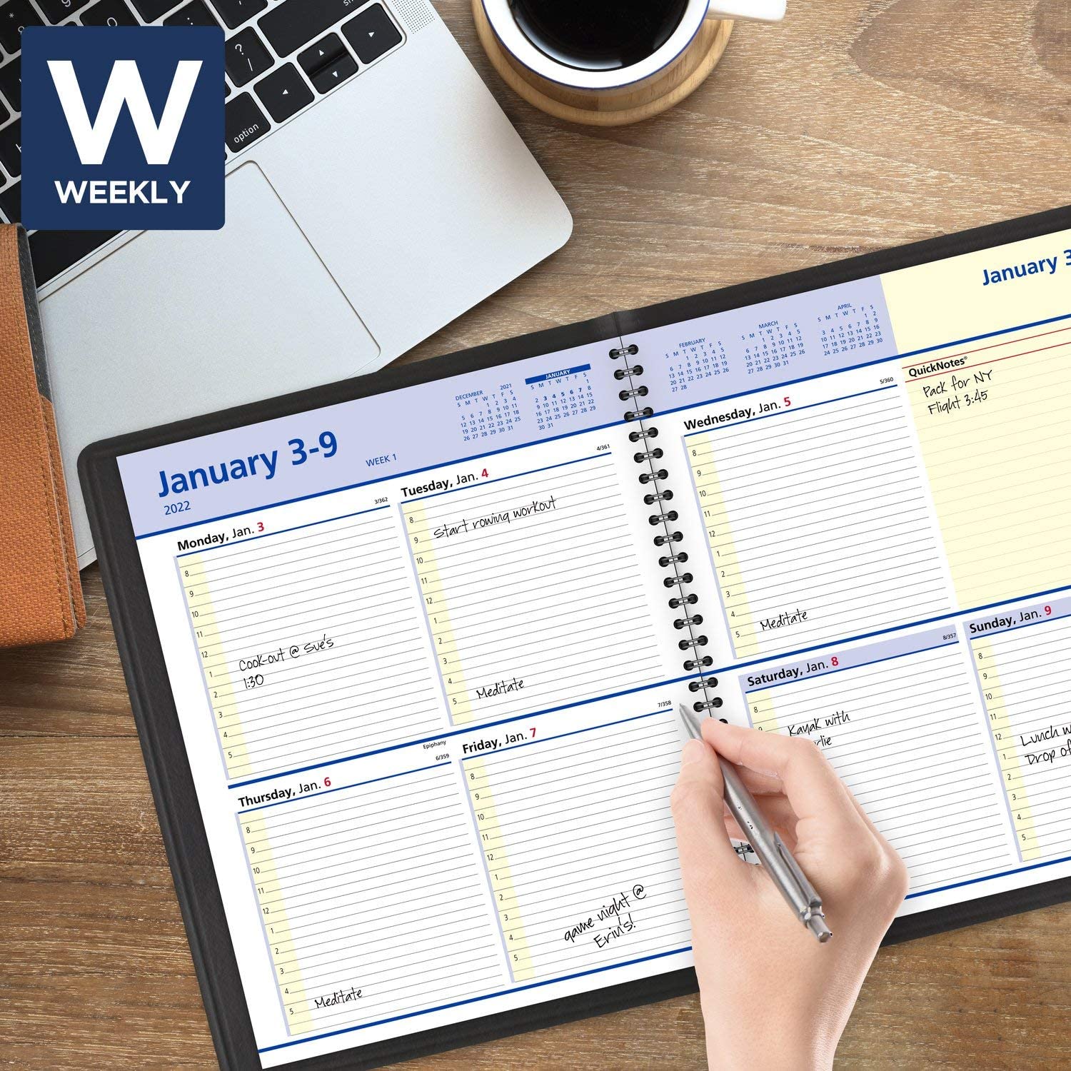 AT-A-GLANCE 2023 Weekly & Monthly Planner, QuickNotes, Quarter-Hourly Appointment Book, 8-1/4" x 11", Large, Monthly Tabs, Pocket, Black (7695005) - Image 2